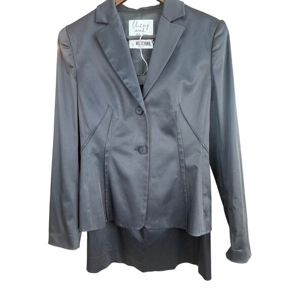 Moschino Cheap and Chic Vintage Black Satin Skirt Suit Set Size 10, measures a 6 - Picture 3 of 11